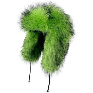 Unisex Green Faux Fur Russian Hat, Soft, Warm Winter Trapper Hat with Earmuffs